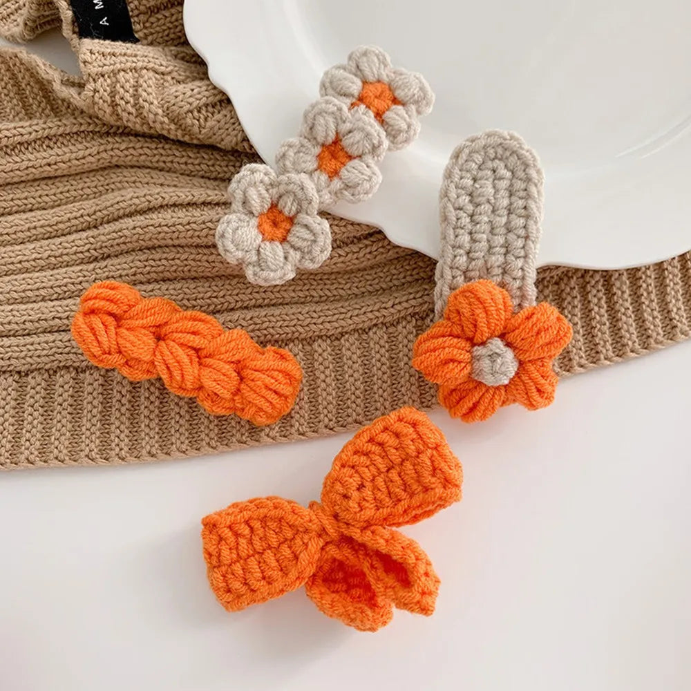 4-Pack Kids Knit Flower Bow BB Hair Clips | Festive Barrettes Kids Hair Clips QXL