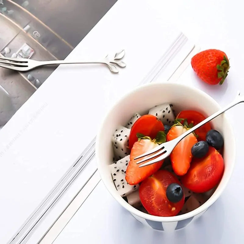 12-Pc Leaf Stainless Steel Fruit Fork & Dessert Spoon Set Dessert Flatware Set QXL