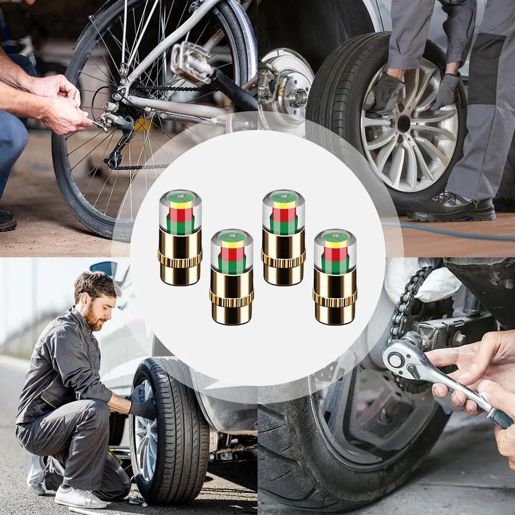 Tire Pressure Indicator Valve Stem Caps | Color-Coded 4-Pack Tire Pressure Caps QXL Red