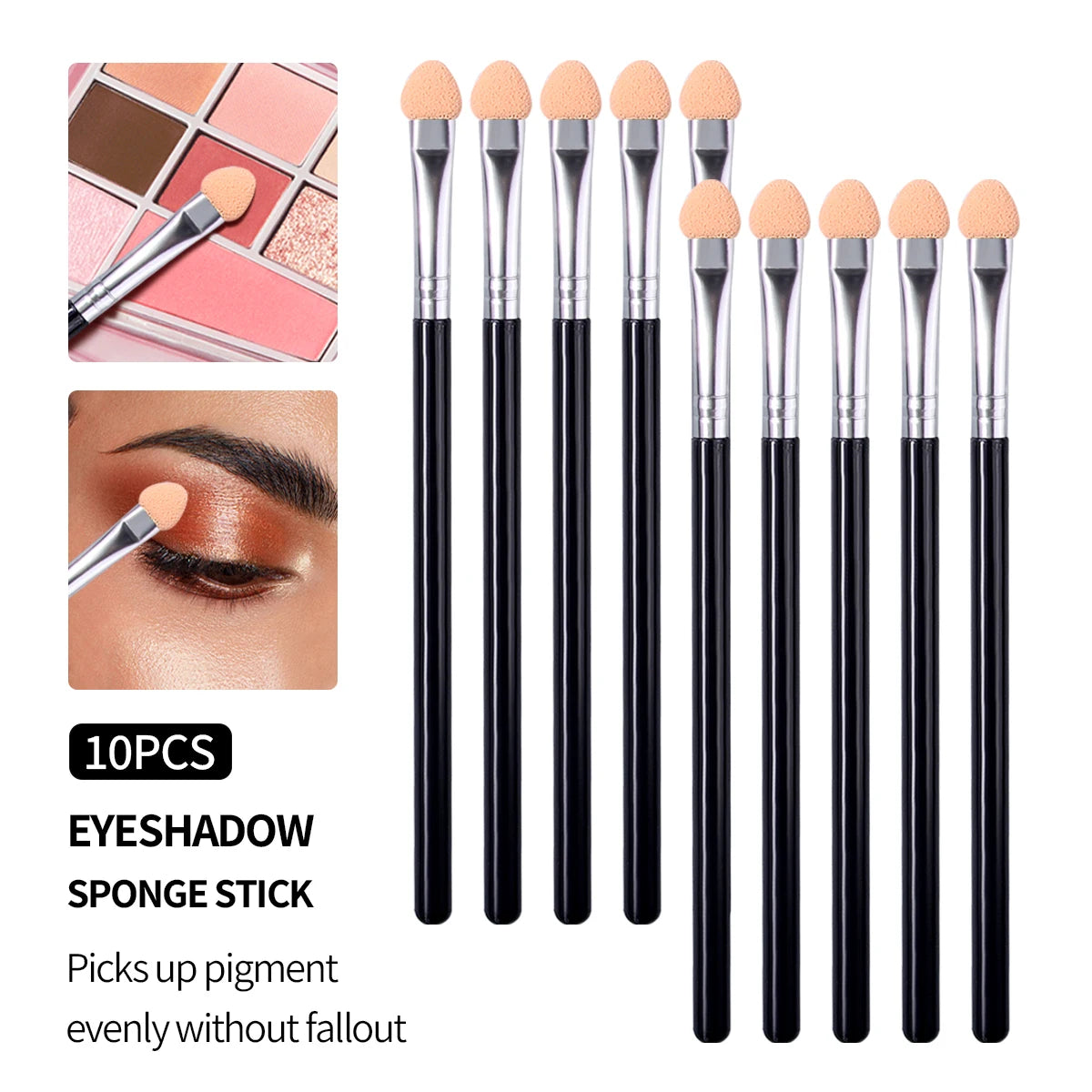 10-Pack Dual-Ended Eyeshadow Sponge Sticks | Makeup Applicators Eyeshadow Applicator QXL black