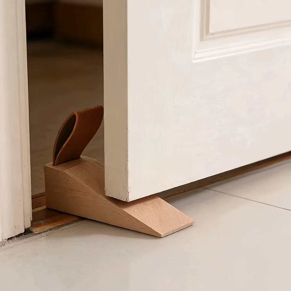 Wooden Door Stopper with Leather Ring & Non-Slip Rubber Base Wooden Door Stopper QXL