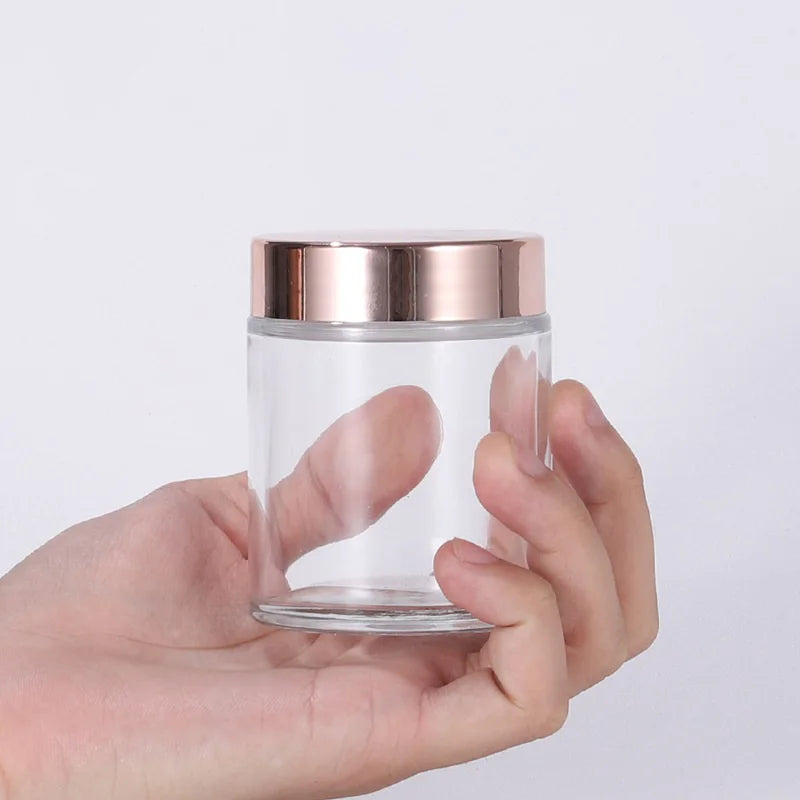 10-Pack Frosted Glass Cream Jars with Rose Gold Lids | 5–100g Cosmetic Glass Jars QXL