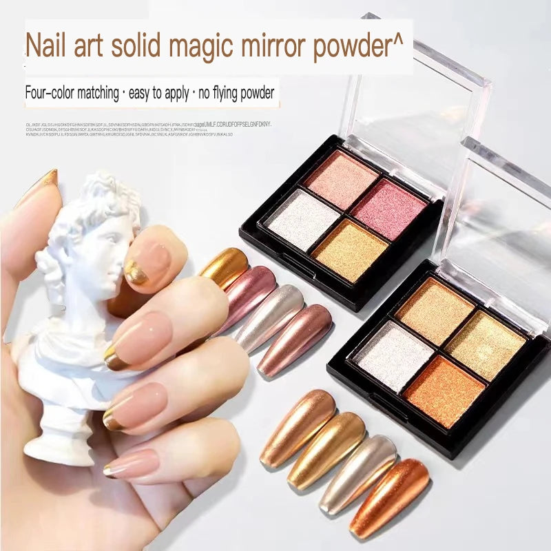 4-Color Magic Mirror Nail Powder | Gold Rose Gold Aurora Chrome Mirror Nail Powder QXL