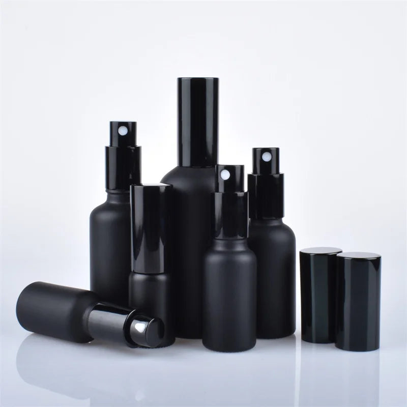 Frosted Black Glass Spray & Pump Bottle | 5ml–100ml Refillable Refillable Glass Bottle QXL
