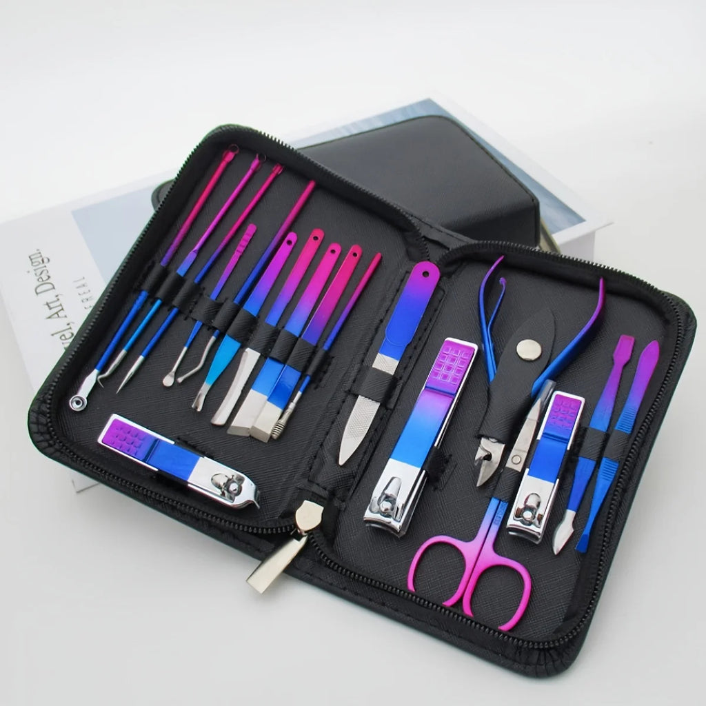 Professional Stainless Steel Manicure & Pedicure Kit + Case Manicure Pedicure Kit QXL