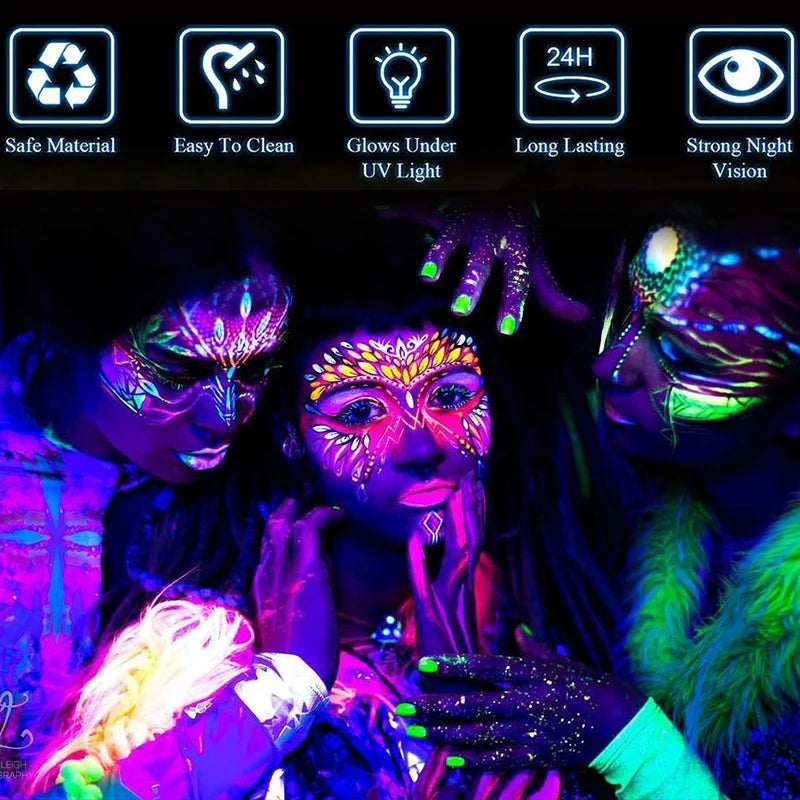 UV Glow Face & Body Paint – 8 Neon Colors, 10ml Tubes UV Body Paint QXL