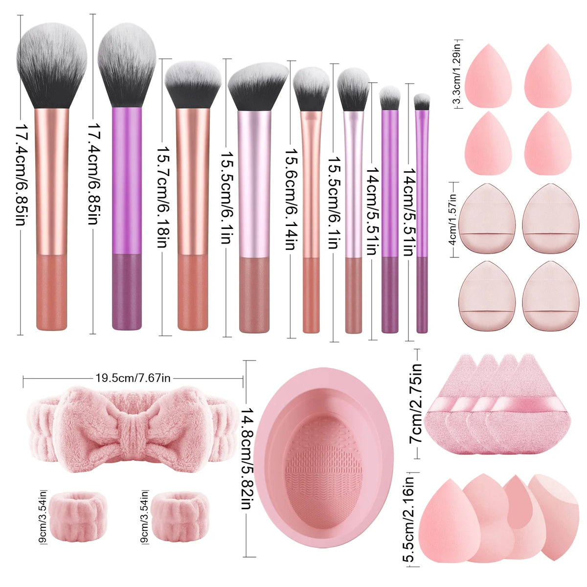 28-Piece Makeup Brush Set with Sponge, Puff & Wash Bowl Makeup Brush Set QXL