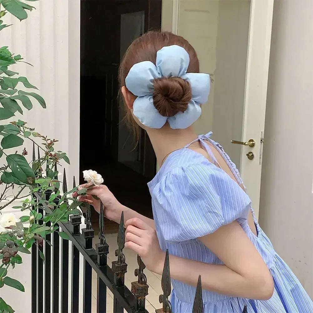 Sponge Flower Satin Hair Scrunchies | Elegant Ponytail Holders Hair Scrunchie QXL