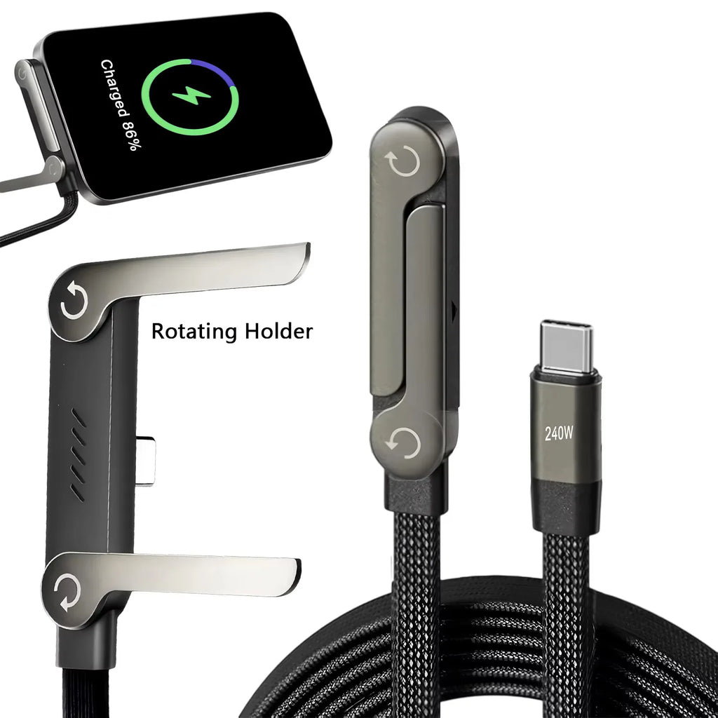 2-in-1 USB-C Cable & Phone Holder | 240W Fast Charging Braided USB-C Charging Cable QXL