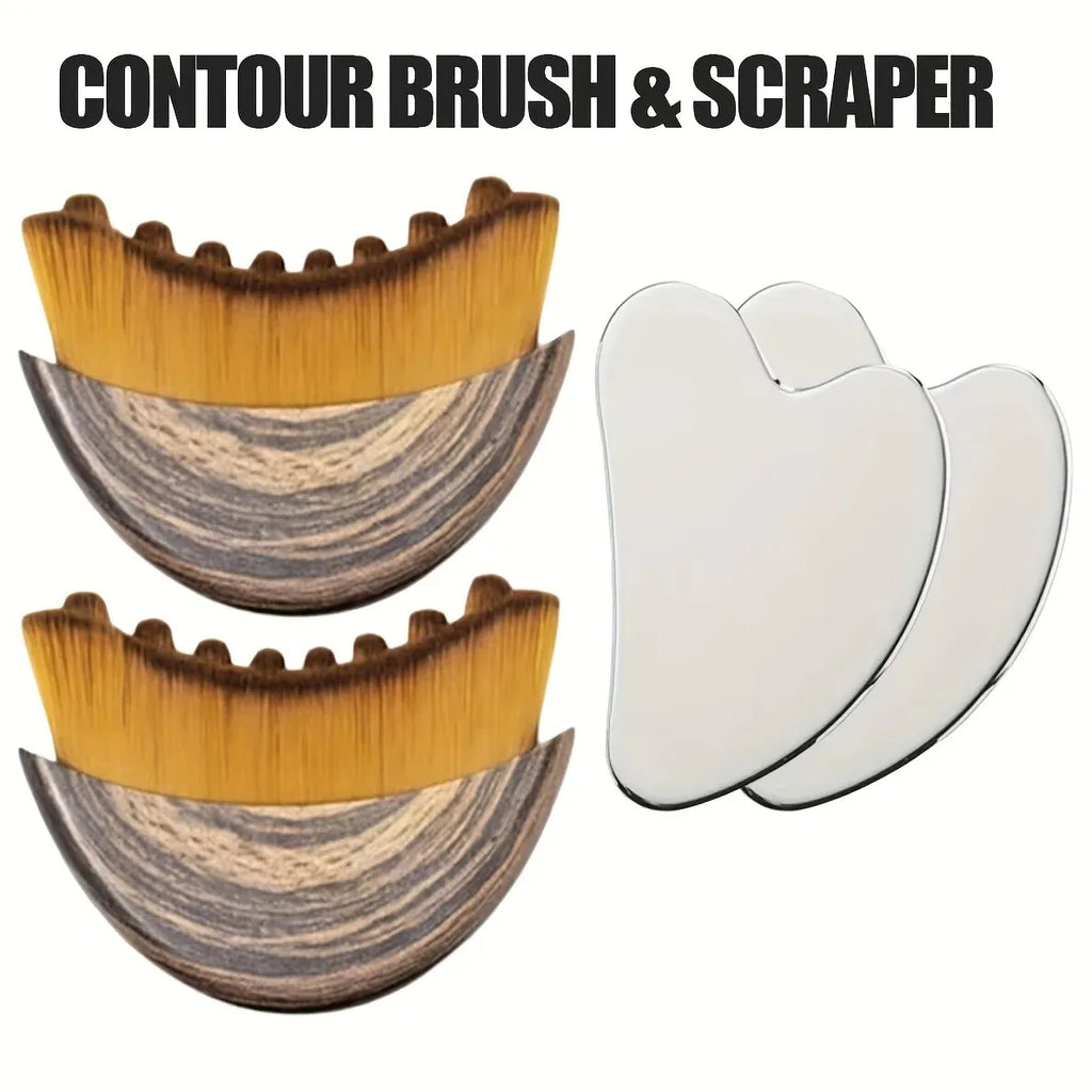 Stainless Steel Gua Sha & Contour Face Brush Set | Face Lift Gua Sha Face Tool QXL WHITE
