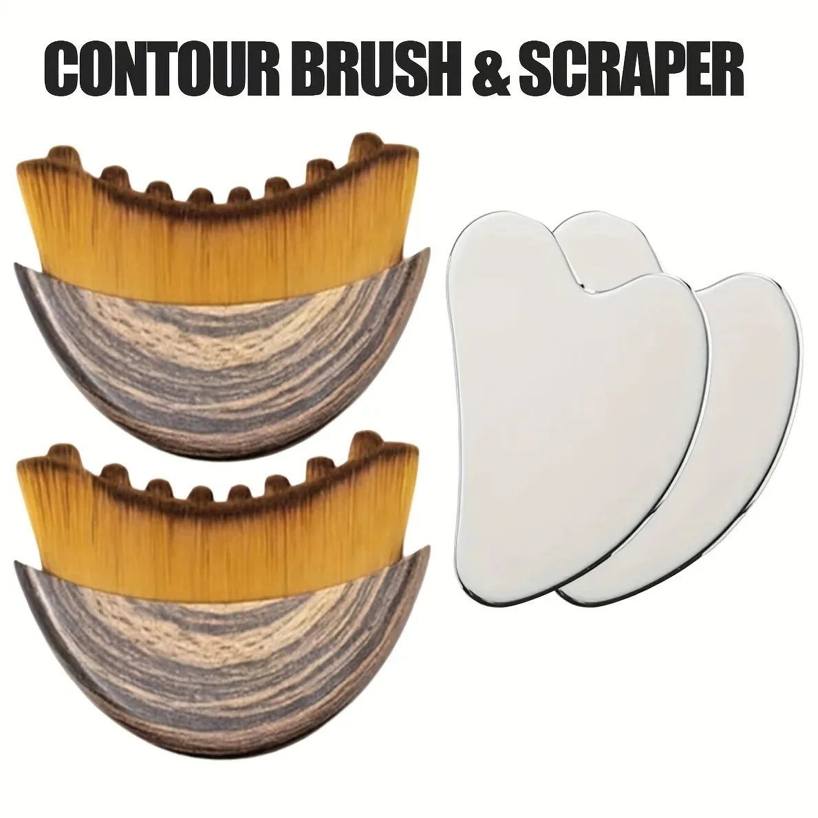 Stainless Steel Gua Sha & Contour Face Brush Set | Face Lift Gua Sha Face Tool QXL WHITE