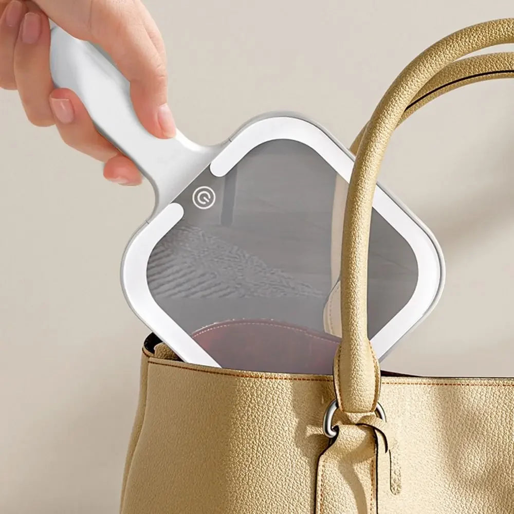 LED Lighted Handheld Makeup Mirror | 3-Color Dimmable Light Lighted Makeup Mirror QXL