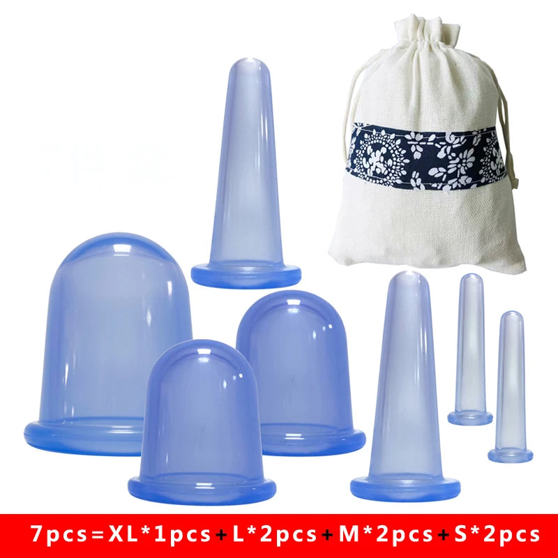 7-Piece Silicone Cupping Set | Vacuum Massage Cups 4 Sizes Silicone Cupping Set QXL 7pcs Blue