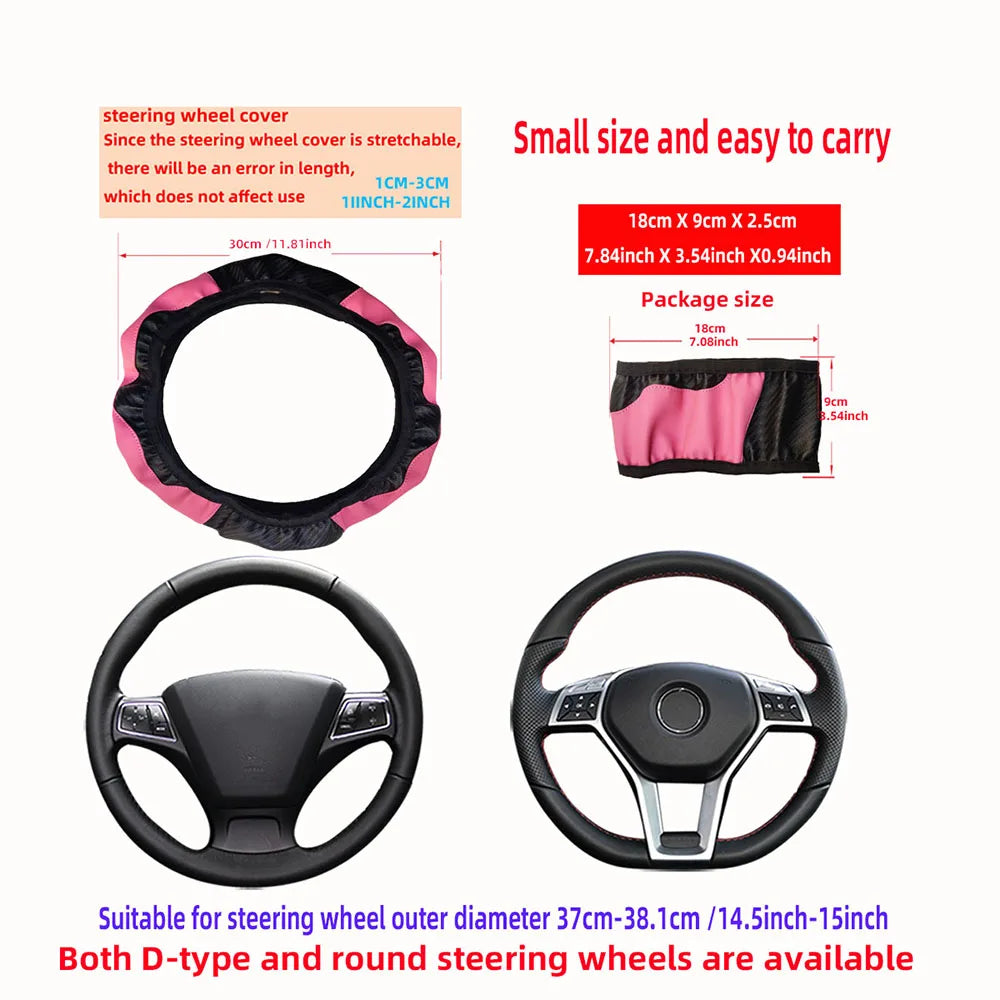 PU Leather Steering Wheel Cover Carbon Fiber 14.5–15 Inch Steering Wheel Cover QXL