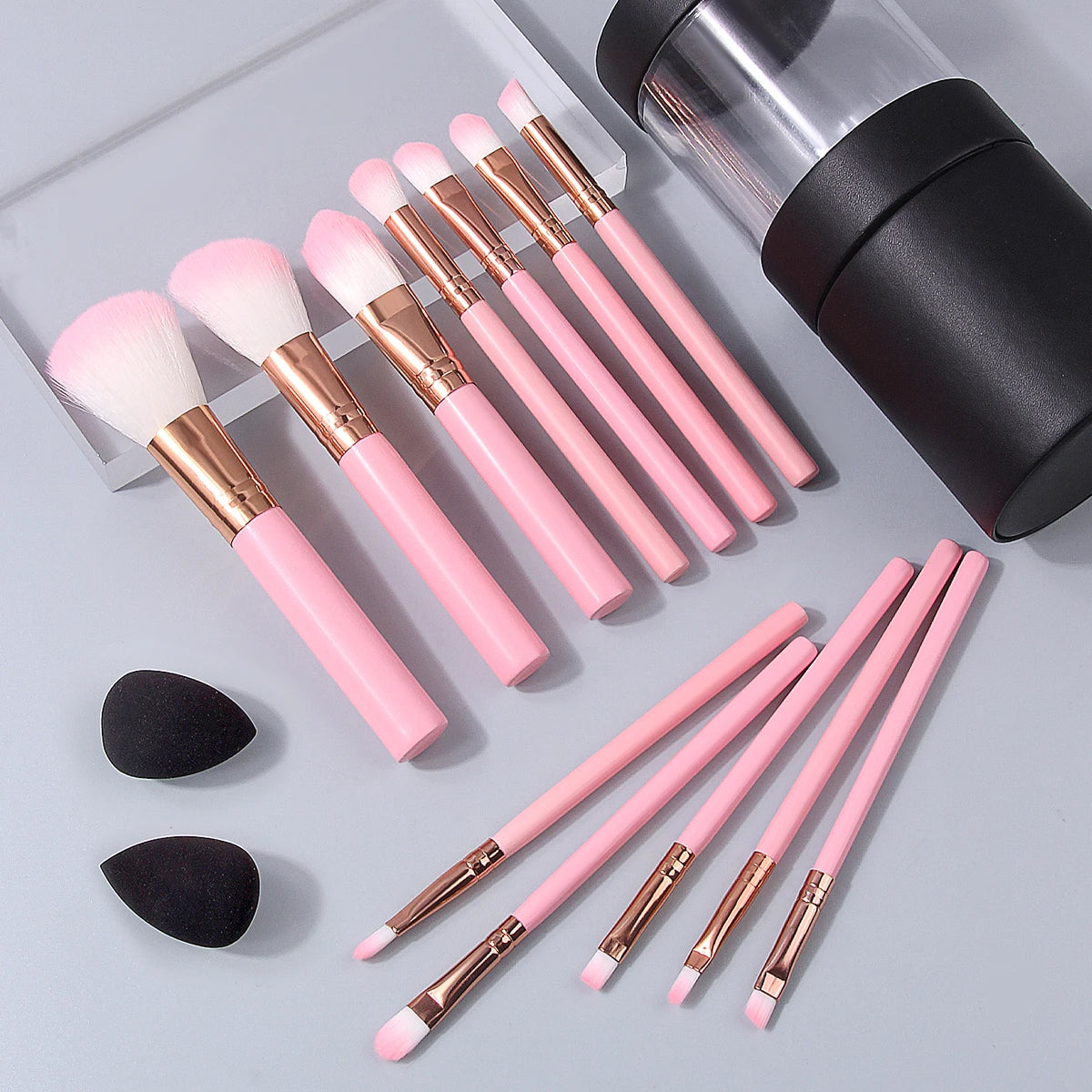 KOSSHOW 15-Pc Makeup Brush Set with Storage Case & Sponges Makeup Brush Set QXL