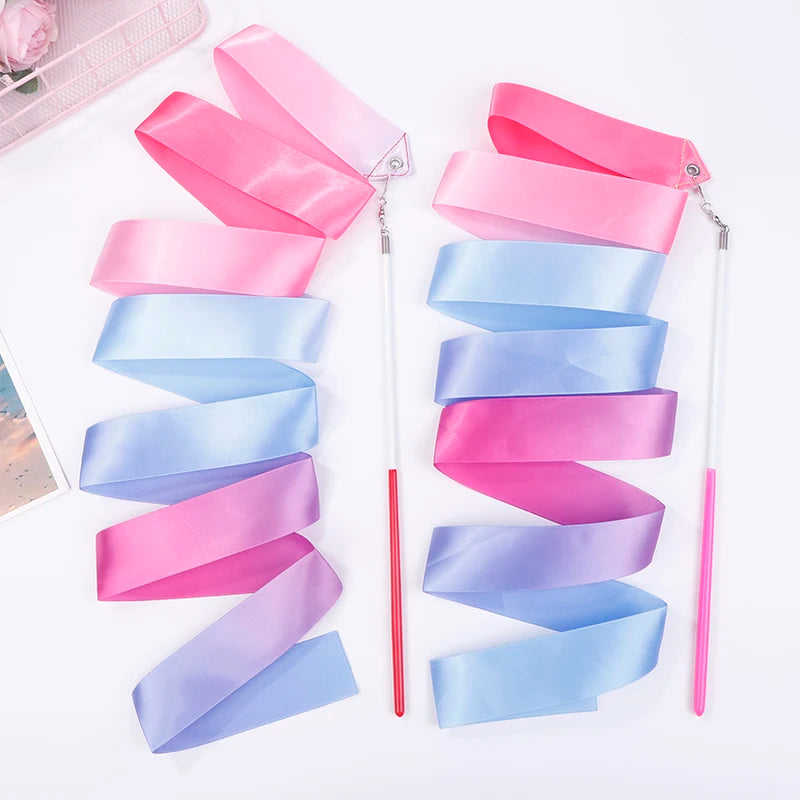 2M Rhythmic Gymnastics Dance Ribbon Twirling Wand | Rainbow Gymnastics Dance Ribbon QXL