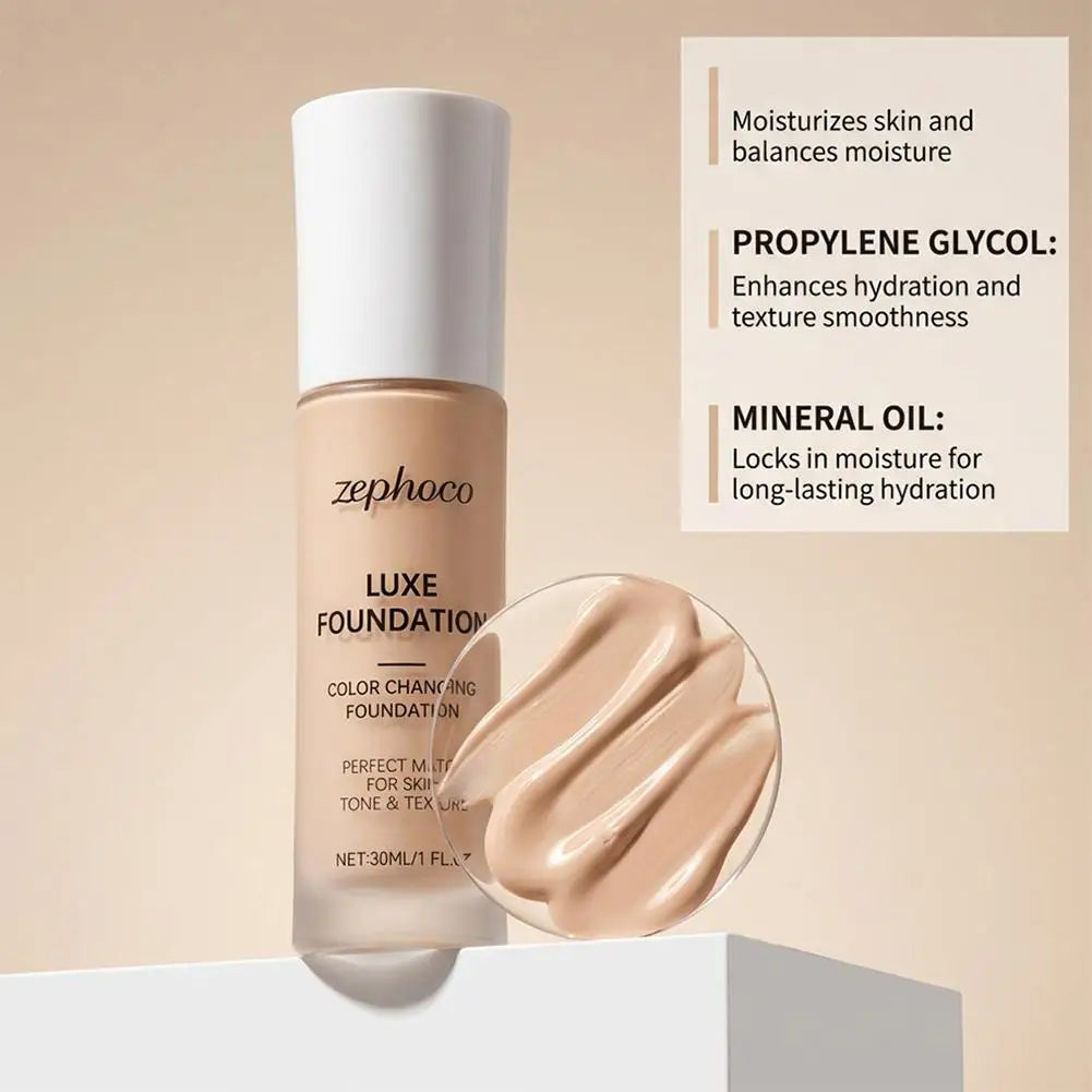 Color-Changing Foundation | High Coverage, 24H Wear, 30ml Liquid Foundation QXL