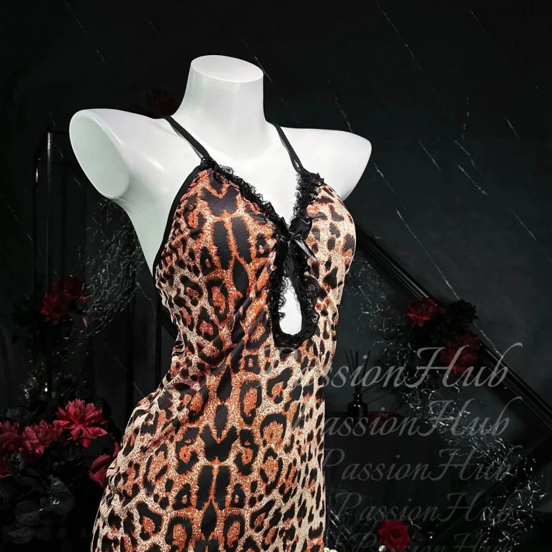 Leopard Print Lace Wrap Dress | Ladies Soft Knit Loungewear Set Wrap Dress Set QXL