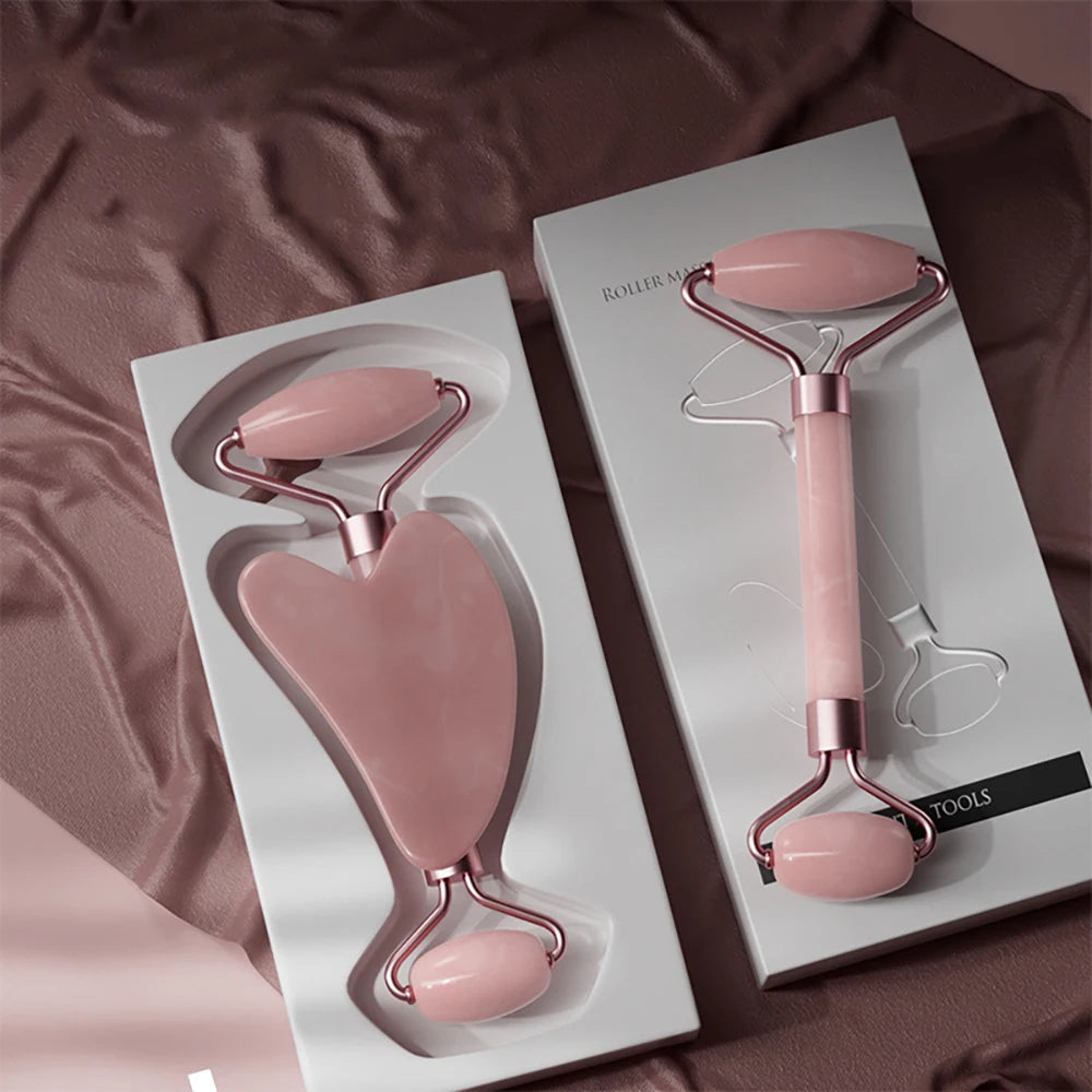 2-Piece Facial Roller & Gua Sha Scraping Massage Tool Set Facial Massage Set QXL
