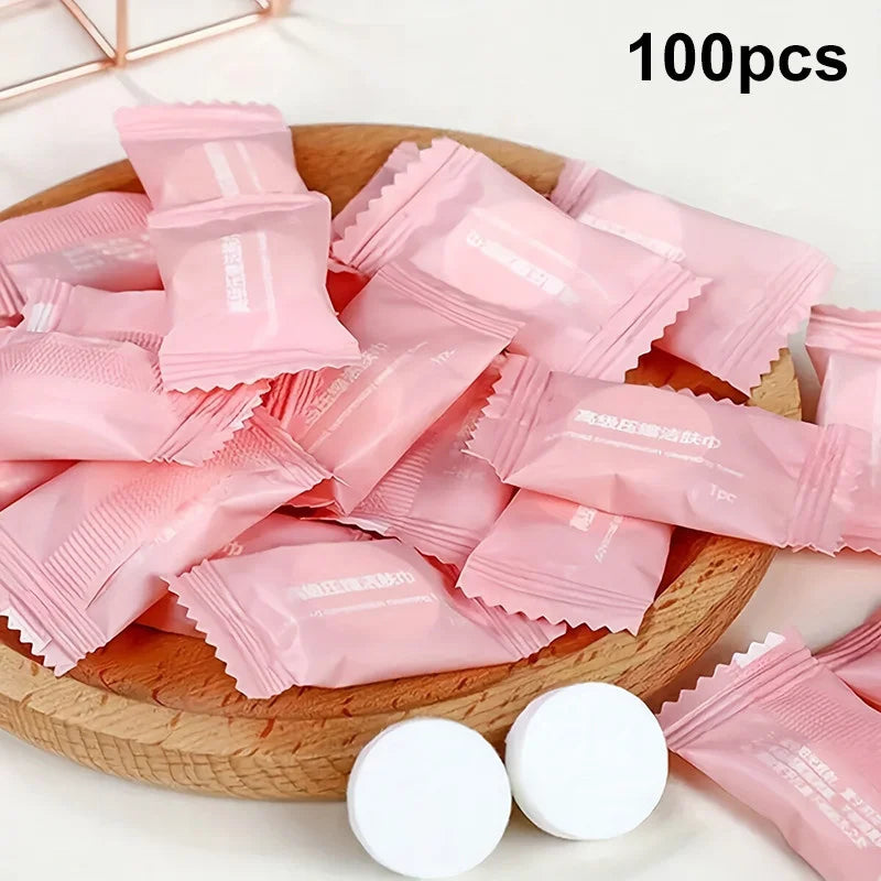 Compressed Disposable Face Towels – 100% Cotton | 50 & 250 Pack Disposable Face Towels QXL 100pcs