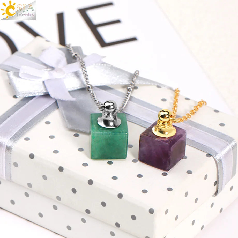 Natural Crystal Gemstone Refillable Perfume Diffuser Necklace Diffuser Pendant Necklace QXL