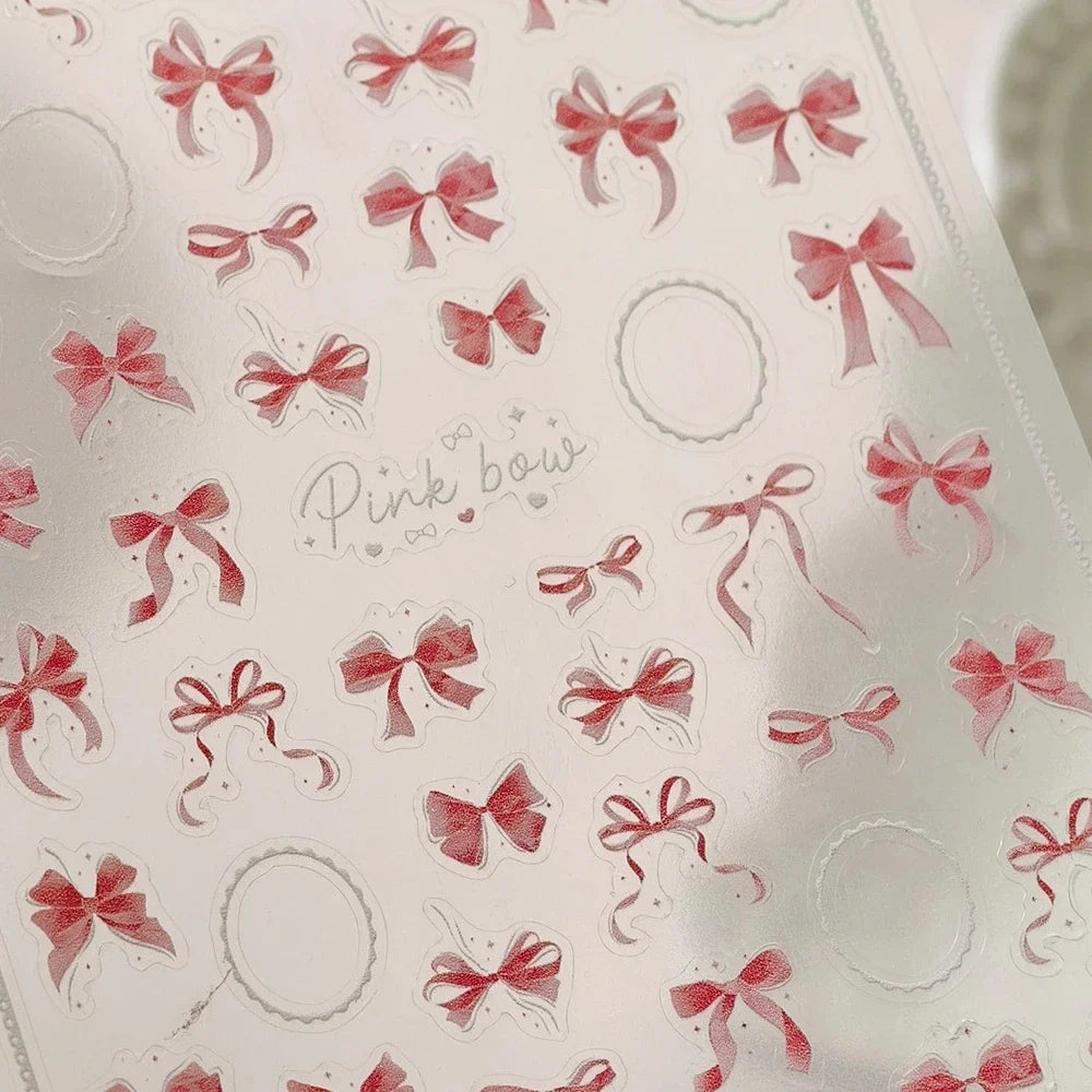5D Bow Tie Butterfly Nail Art Stickers | Pearl Rhinestone Decals Nail Art Stickers QXL TS4092