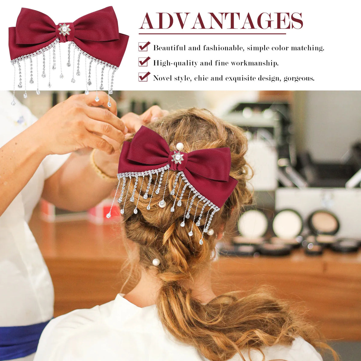 Red Bowknot Rhinestone Hair Clip | Alligator Bow Clip Bow Hair Clip QXL