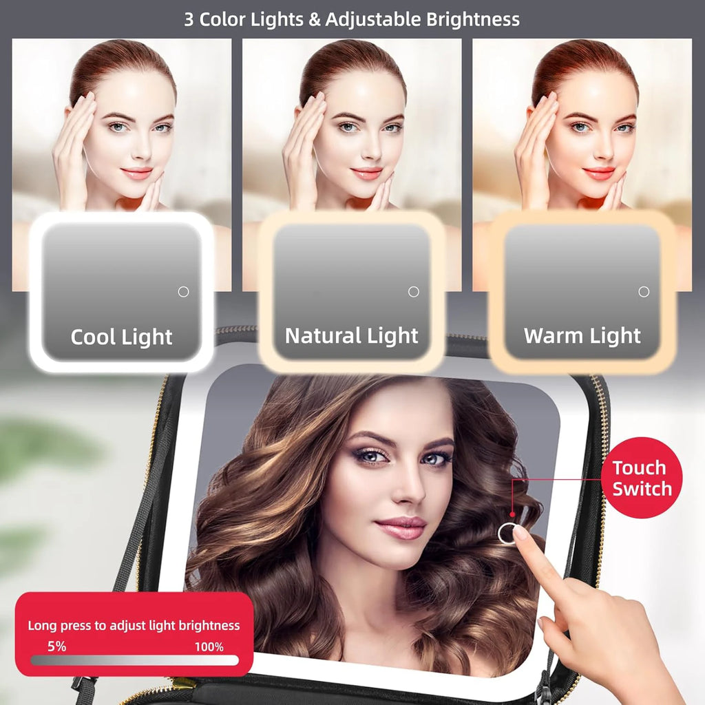 LED Travel Makeup Train Case with 10x Magnifying Mirror Makeup Train Case QXL