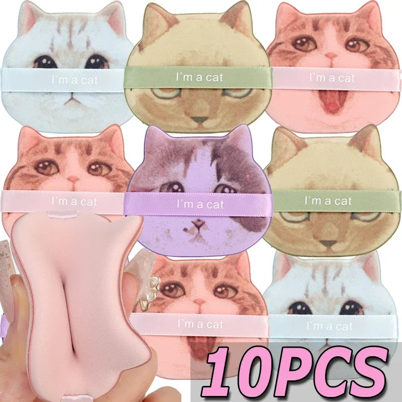 10-Pack Cat Shape Powder Puffs | Wet & Dry Makeup Applicator Makeup Powder Puff QXL