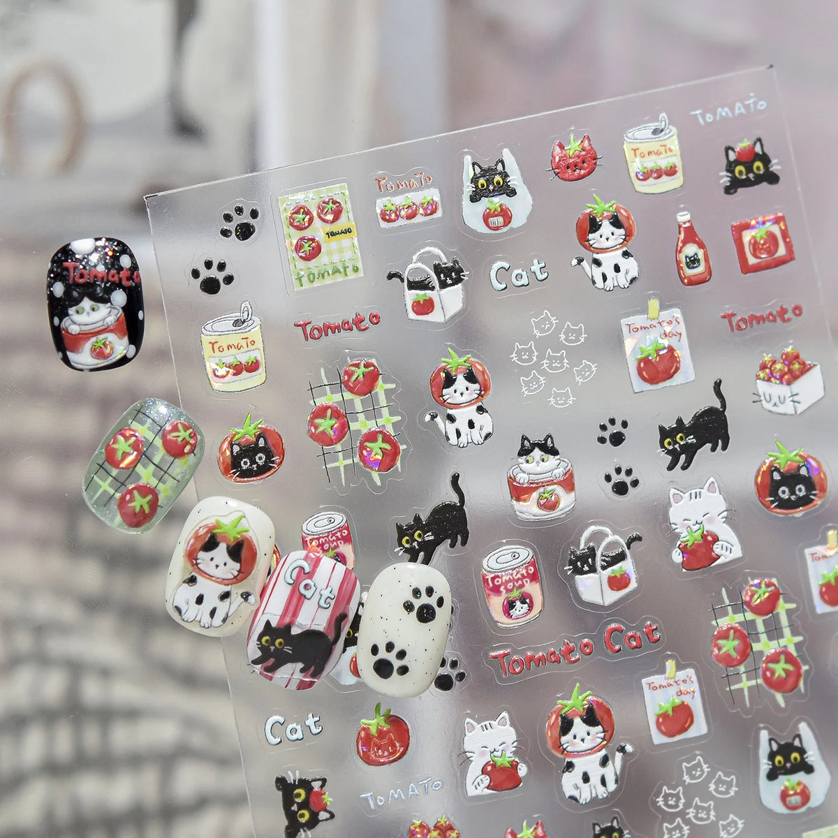 5D Cat & Cartoon Food Nail Stickers | Paw Print Decals DIY Nail Art Stickers QXL