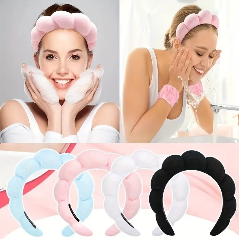 Fluffy Spa Headband & Wristband Set | Coral Fleece Skincare Spa Headband Set QXL