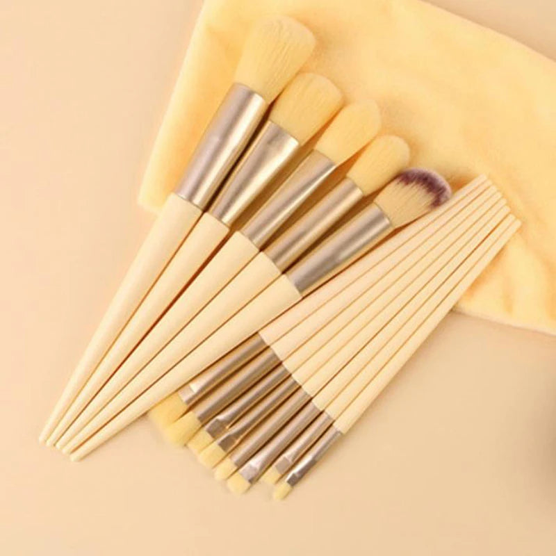 13-Piece Professional Makeup Brush Set – Foundation & Blush Makeup Brush Set QXL YELLOW