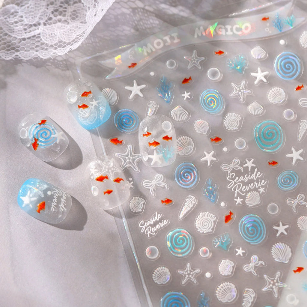 5D Marine Nail Stickers | Ocean Beach Iridescent Decals Nail Art Stickers QXL
