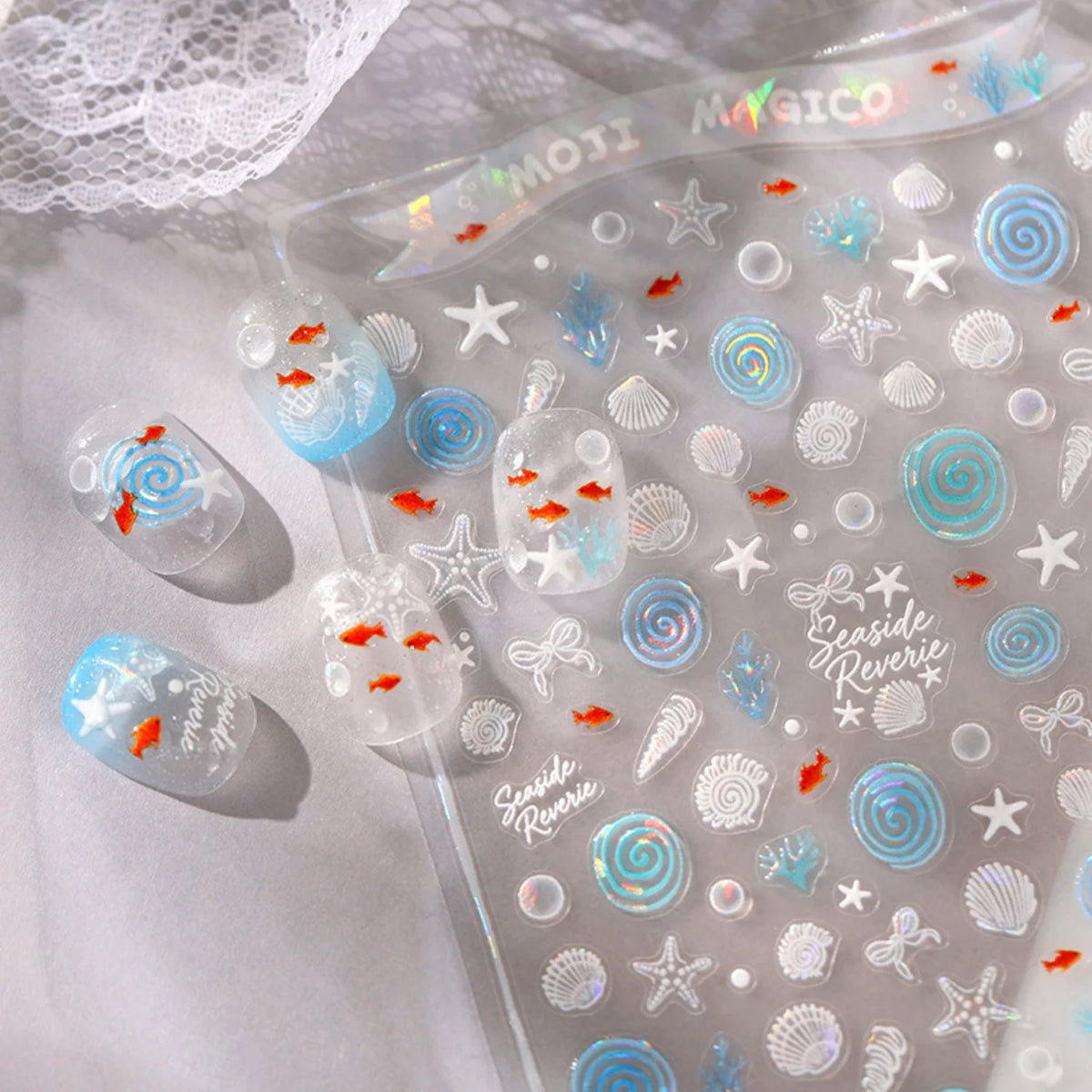 5D Marine Nail Stickers | Ocean Beach Iridescent Decals Nail Art Stickers QXL