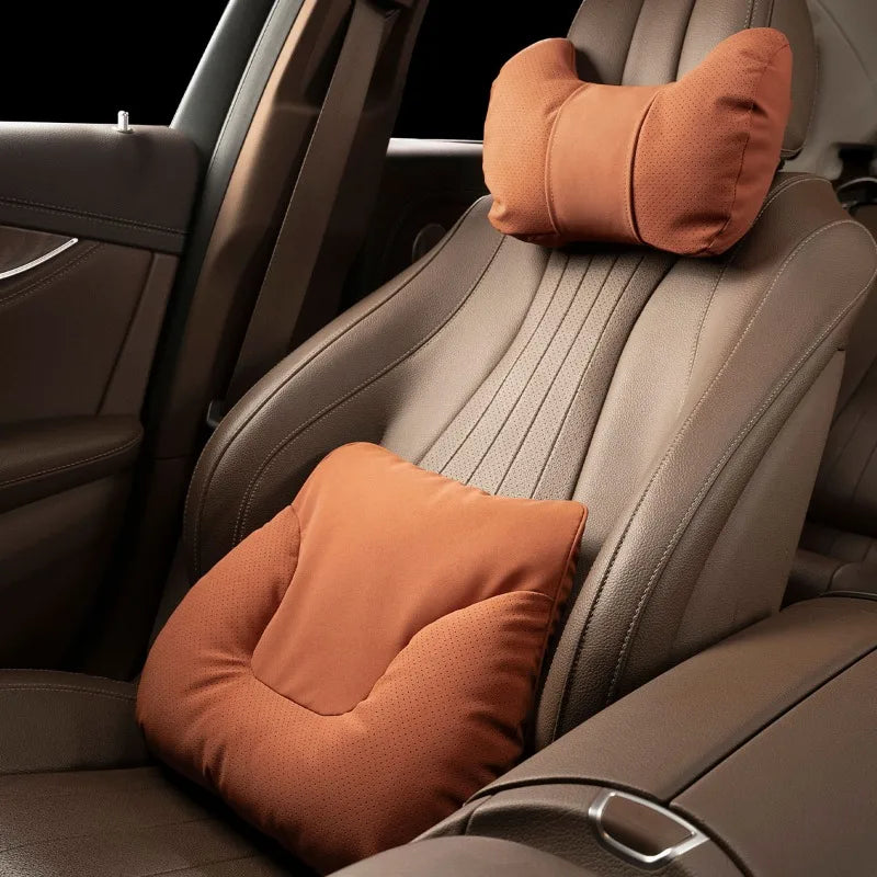 Suede Car Neck Pillow & Lumbar Support Cushion Set Car Support Cushion Set QXL