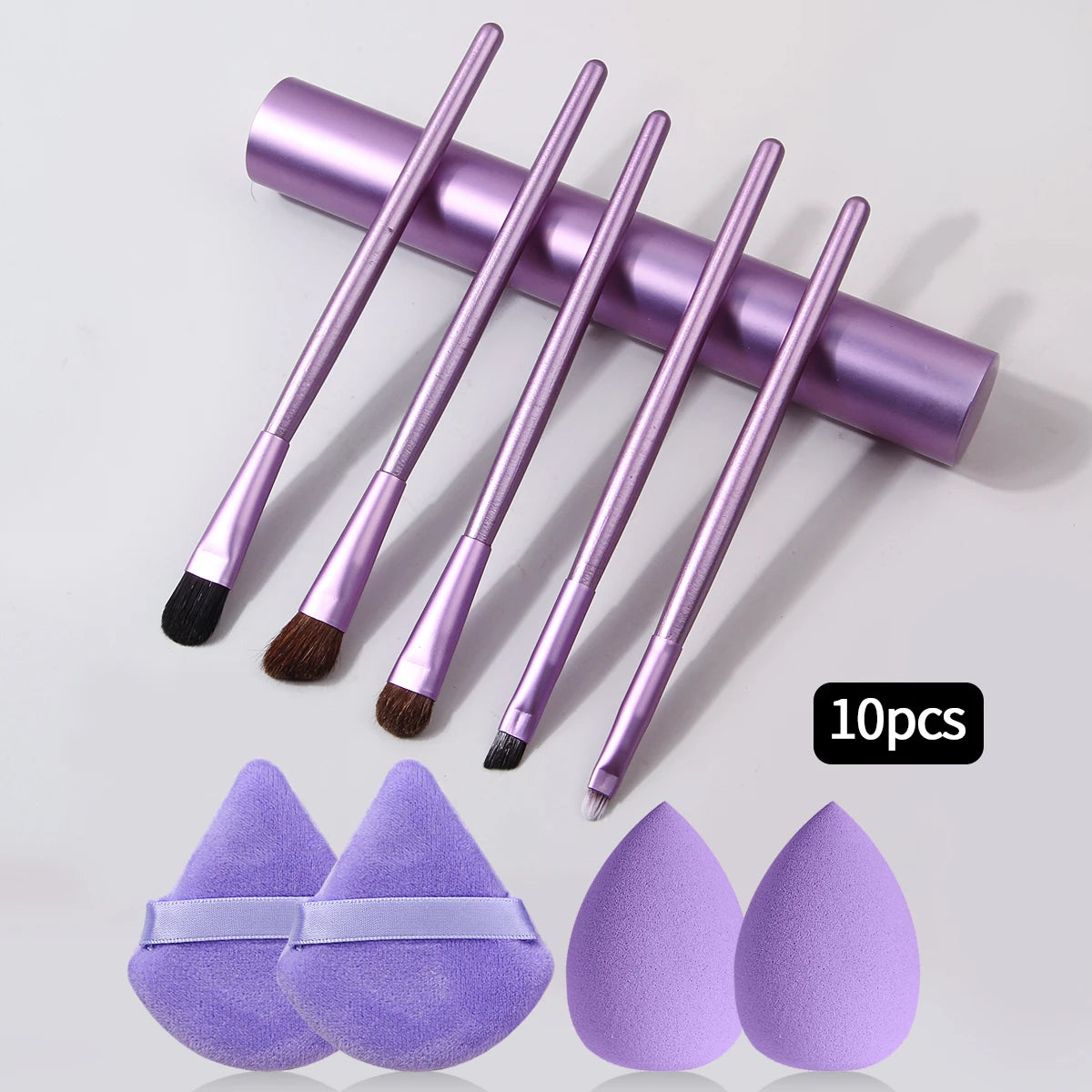10-Pc Purple Makeup Brush Set with Sponge & Powder Puff Makeup Brush Set QXL