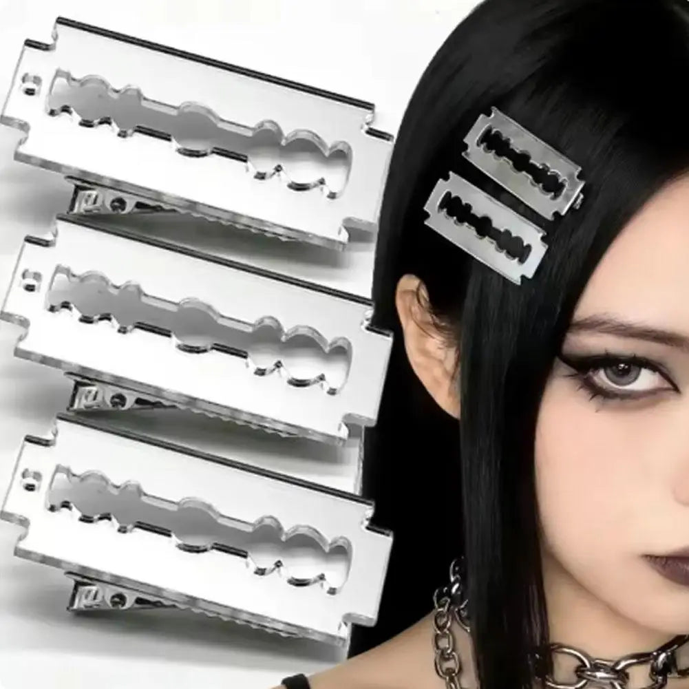 Y2K Punk Razor Blade Hair Clip | Gothic Acrylic Barrette Gothic Hair Barrette QXL
