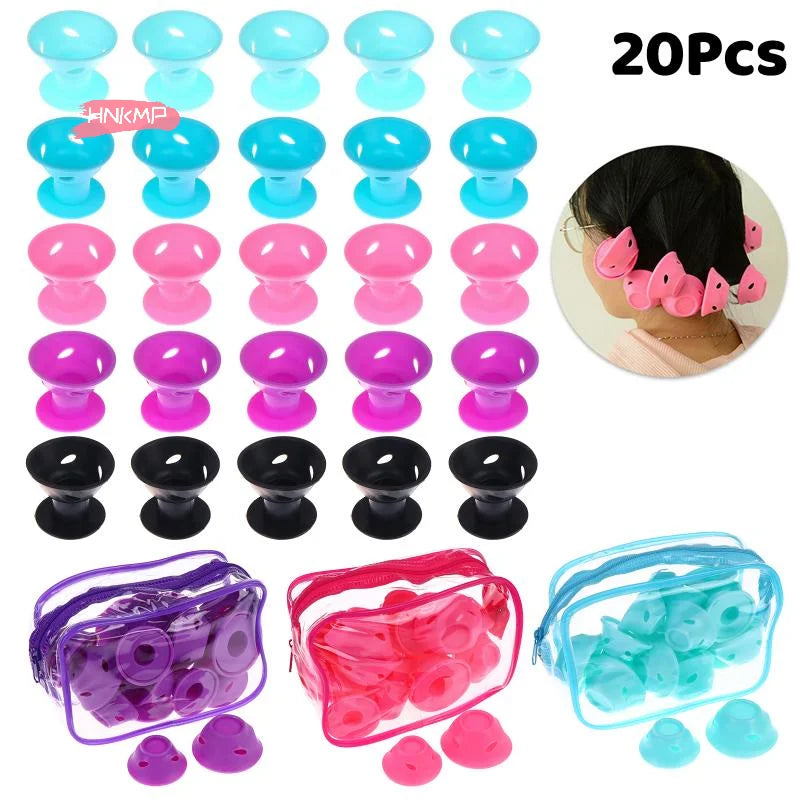 20-Pc Mushroom Bell Silicone Hair Curling Rollers Heat-Free Hair Curling Rollers QXL