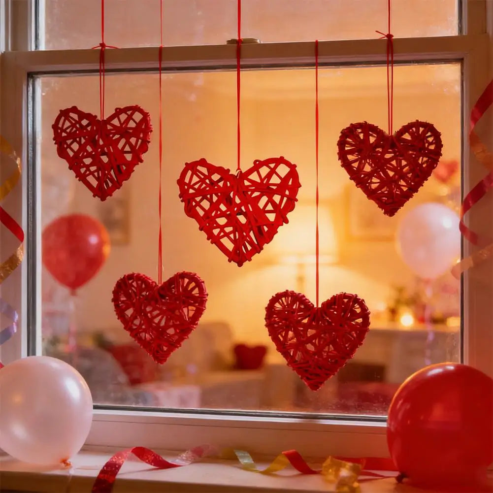 10-Pack Red Rattan Heart Wicker Ornaments | DIY Home Decor Wicker Heart Ornaments QXL