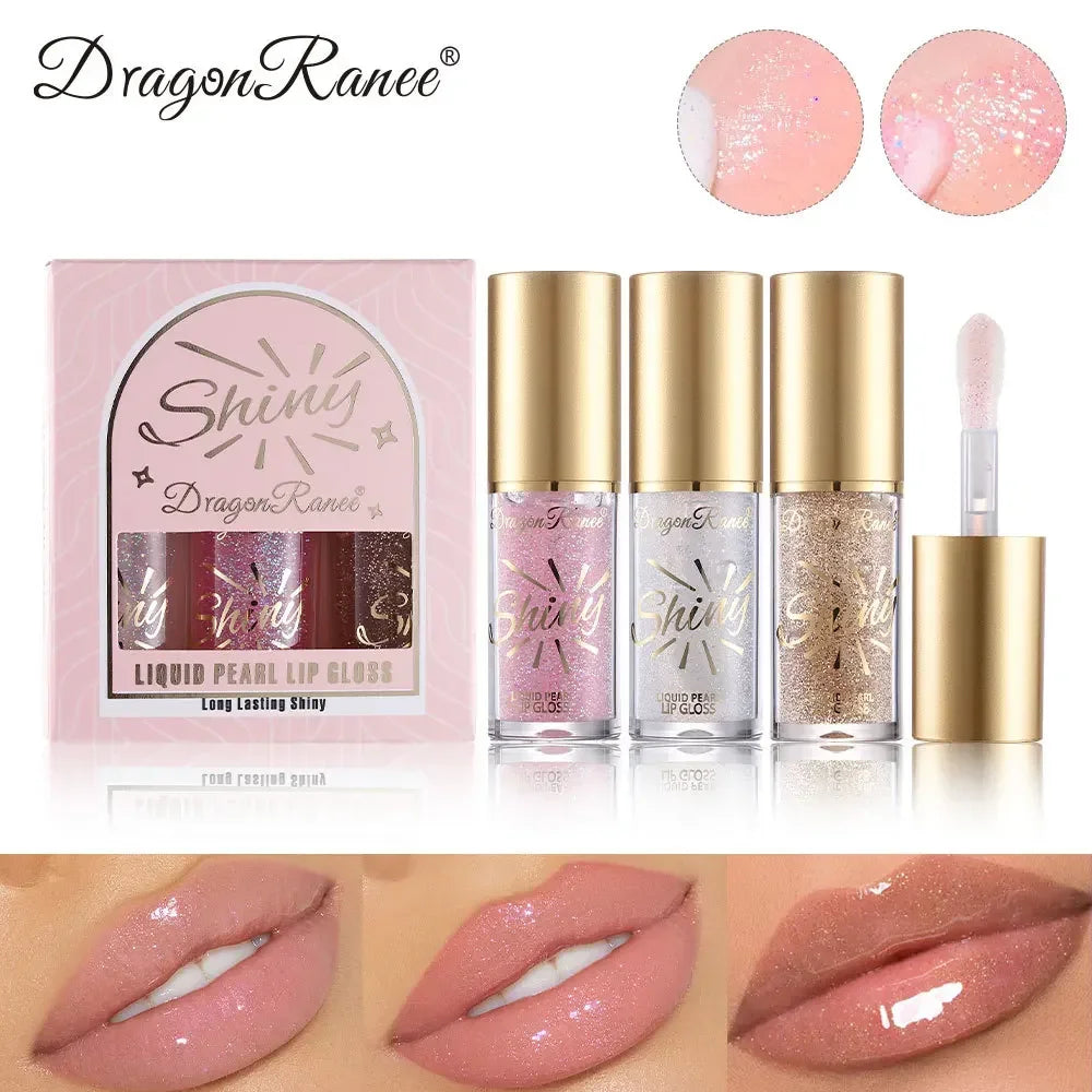 Dragon Ranee Pearl Lip Gloss Set | Mirror Shimmer Glaze 3pc Lip Gloss Set QXL