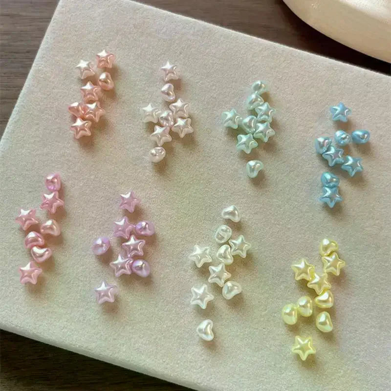 50-Pc 3D Star & Heart Nail Charms | Pearlescent Kawaii Nail Art Nail Art Charms QXL