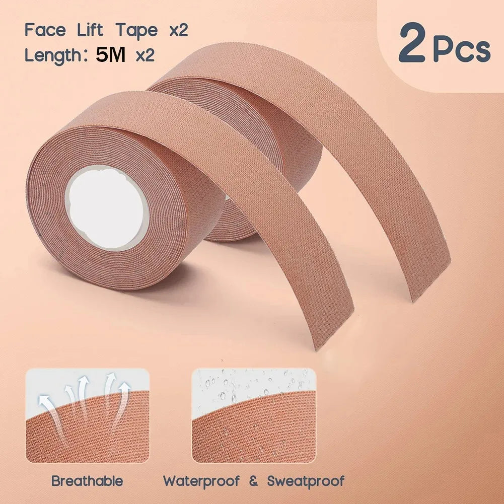2-Pack Face Lift Tape & Toning Belts | Firming Anti-Wrinkle Face Lift Tape QXL Gold