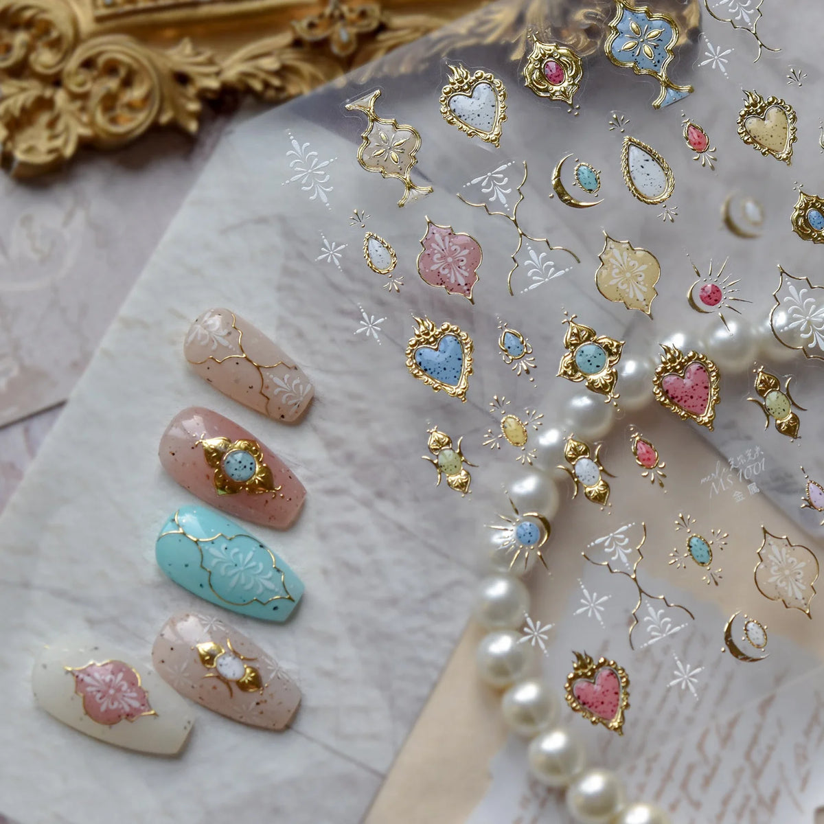 5D Retro Nail Stickers | Gem, Gold & Star Self-Adhesive Decals Nail Art Stickers QXL