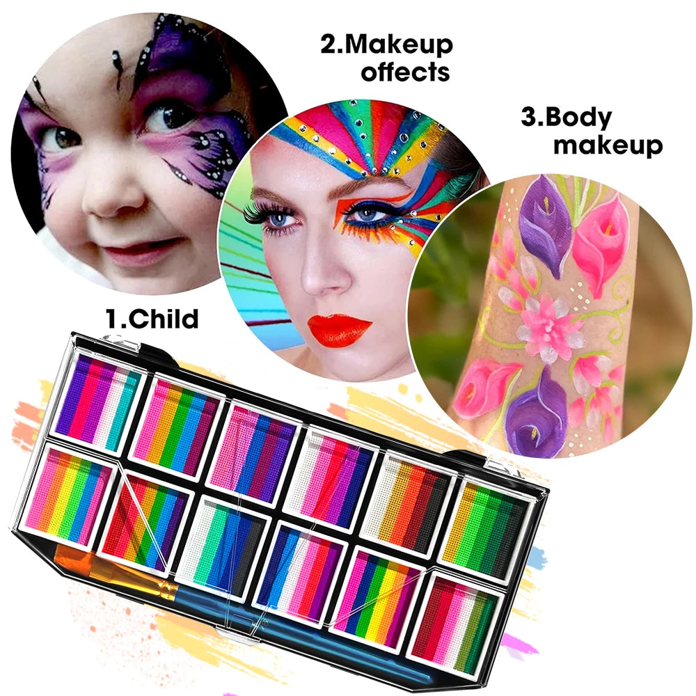 12-Color Washable Face & Body Paint Kit | Water-Based Palette Face & Body Paint QXL