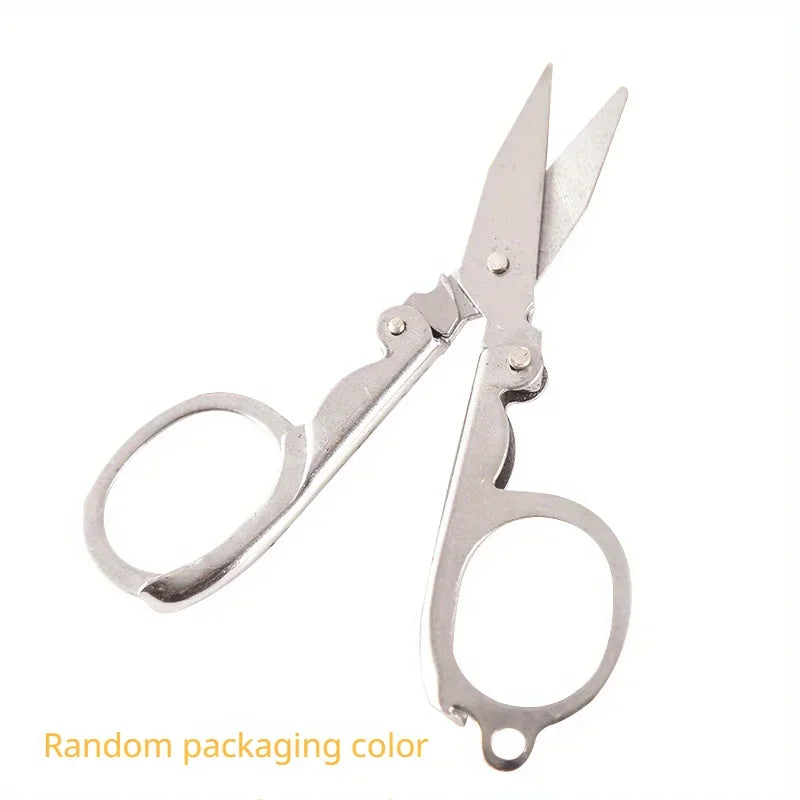 Foldable Mini Travel Scissors with Keychain | Stainless Steel Folding Travel Scissors QXL Silver 1pc