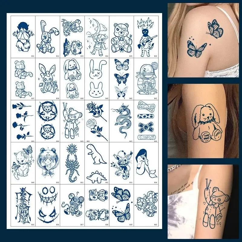 30-Pack Cartoon Temporary Tattoo Stickers | Waterproof Body Art Temporary Tattoo Stickers QXL