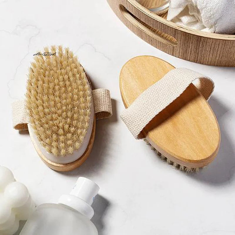 Natural Bristle Body Brush – Wet & Dry Skin Exfoliator Body Exfoliating Brush QXL