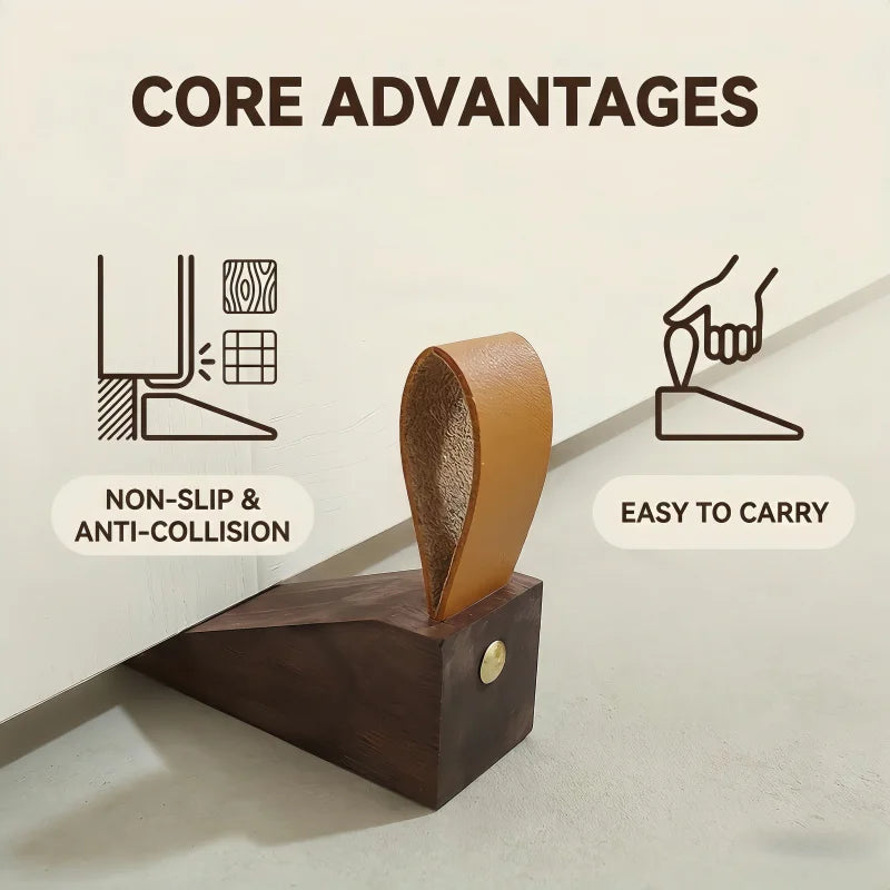 Wooden Door Stopper with Leather Ring & Non-Slip Rubber Base Wooden Door Stopper QXL
