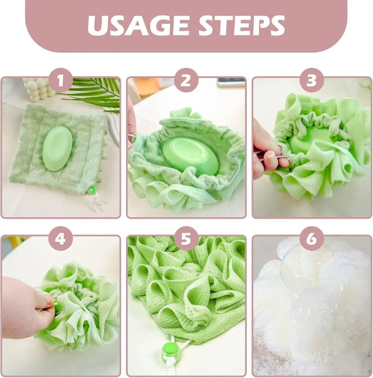 2-Pack 2-in-1 Mesh Loofah & Soap Storage Washcloth Set Exfoliating Bath Loofah QXL