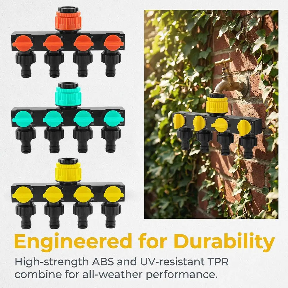 4-Way Garden Hose Splitter | 1 In 4 Out Water Divider & Valves Garden Hose Splitter QXL